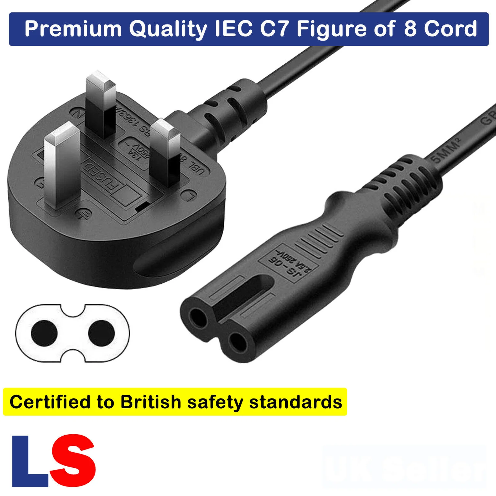 Figure 8 Power Cable UK Plug to C7 Lead for LED TV Samsung/LG/ Panasonic Laptop Cable Desk Lamp Audio Printer Power Cable