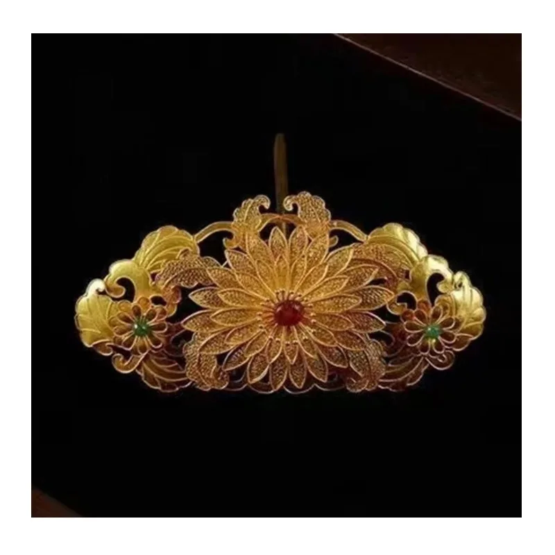 

Copper-plated Hanfu Headdress, Top Hairpin, Hair Crown, Ancient Style Restoration, Ancient Accessories, Qing Dynasty Sunflower I