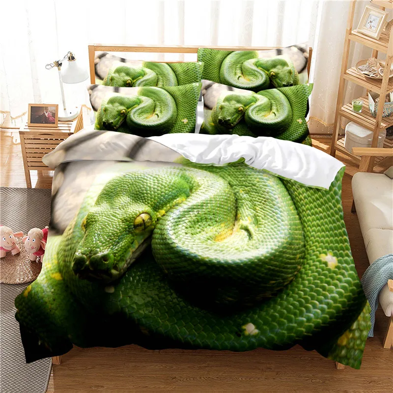 

Green snake new products bed linen bed cover 3D digital printing bed sheet fashion design 2-3 pieces quilt cover bed linen set