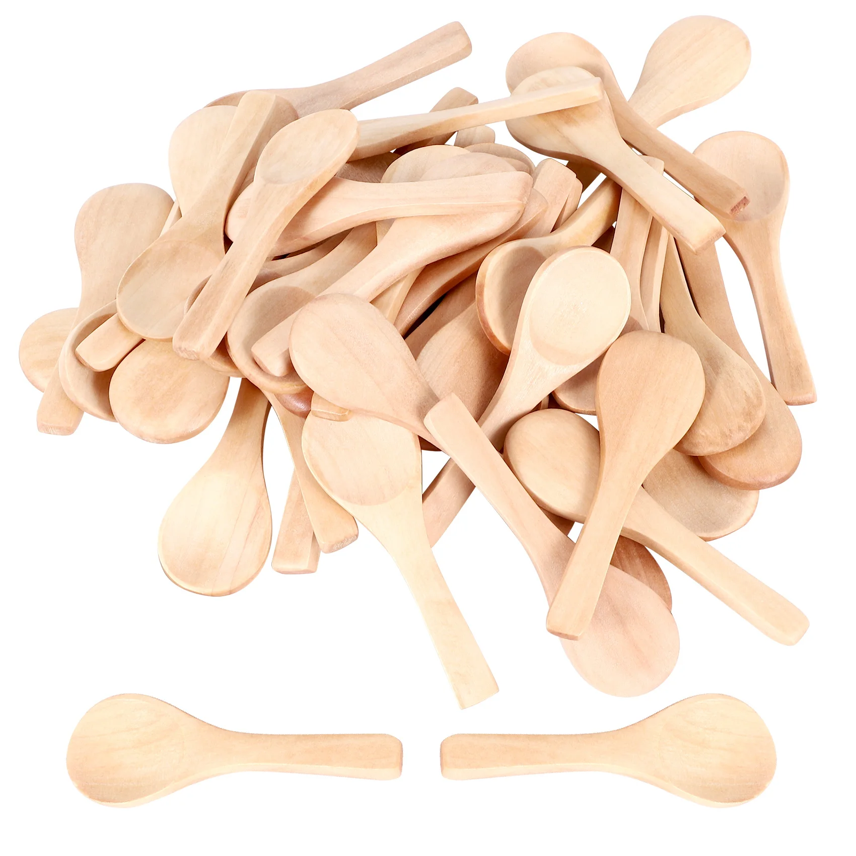 

N38R_50 Pieces Small Wooden Spoons Condiments Spoons(Light Brown)