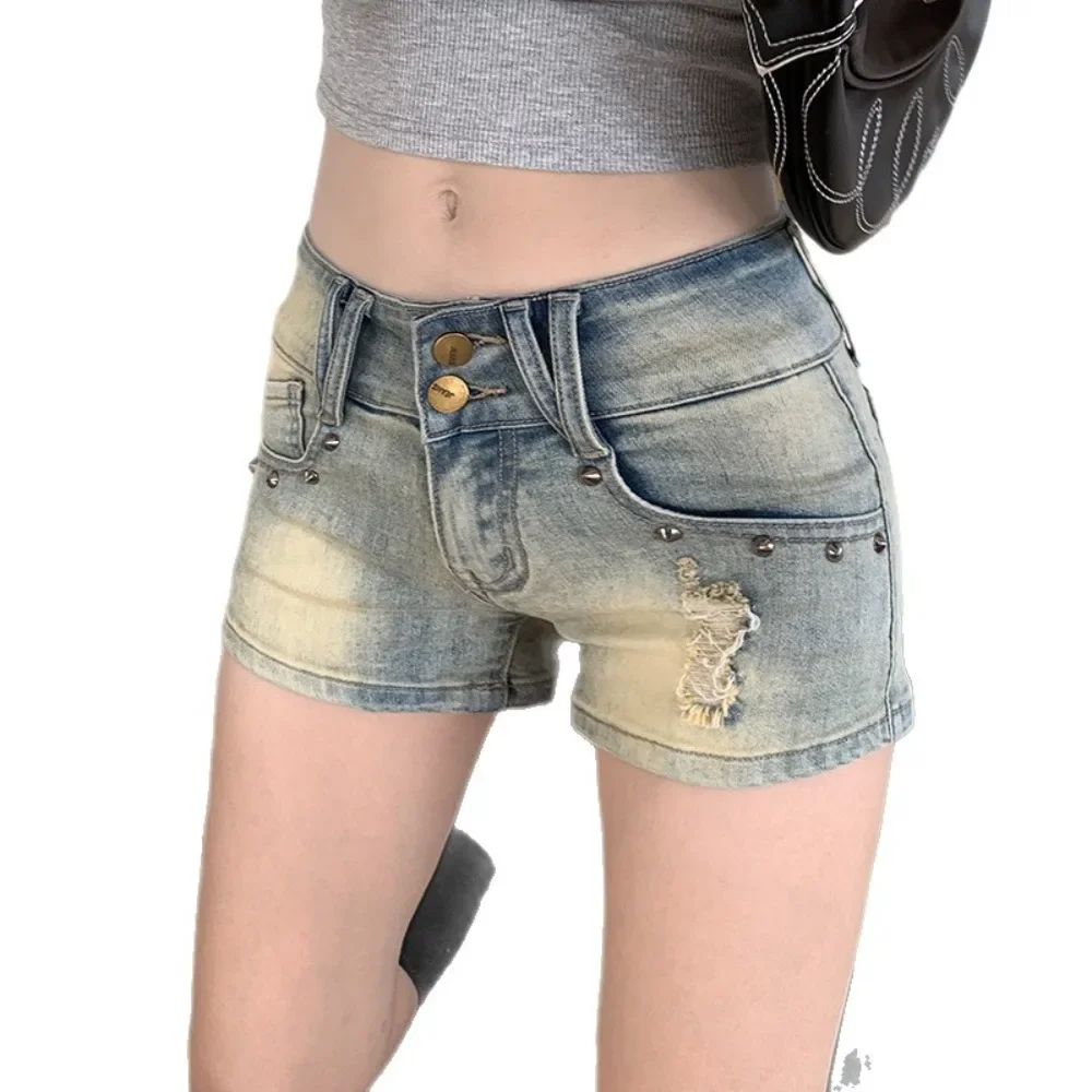 Women American Vintage Denim Hot Pants Low Rise Straight Leg Slim Fit Summer Thin Breathable Flattering Daily Street Comfy New