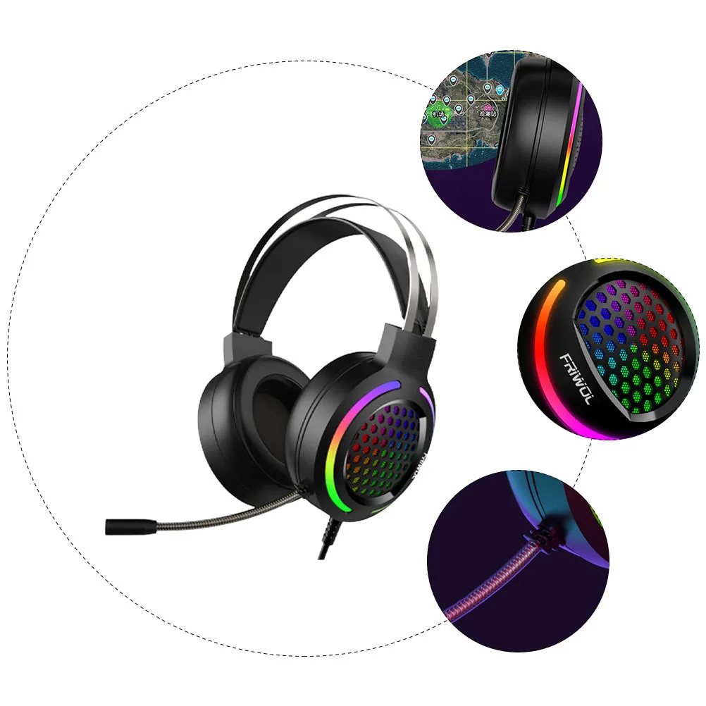 

1Pcs Luminous Gaming Headset Black Lightweight Head-Mounted Headphone Pc Computer Gaming Earpiece Comfortable Mic for Long Play