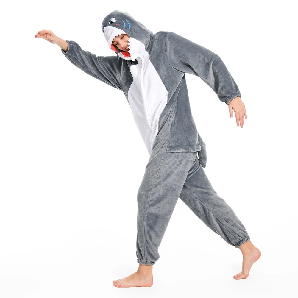 Adult Cartoon Penguin Shark Pajamas Dragon Cosplay Flannel Sleepwear Flannel Jumpsuit Costume Halloween Carnival Party Suit