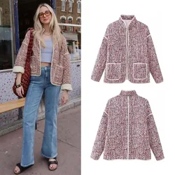 2024 Women's Quilted Jacket Fall And Winter New Floral Print Thickened Stand-Up Collar Cotton Jacket Fashionable Women's Jacket