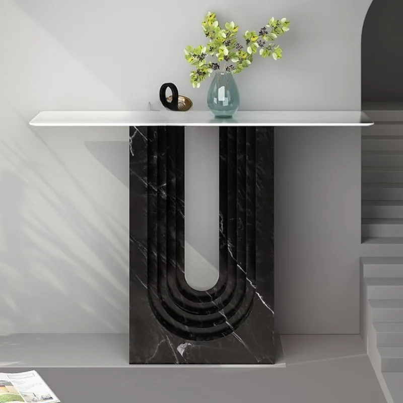 Natural travertine decorative table column table light luxury villa high-end designer special-shaped table bench