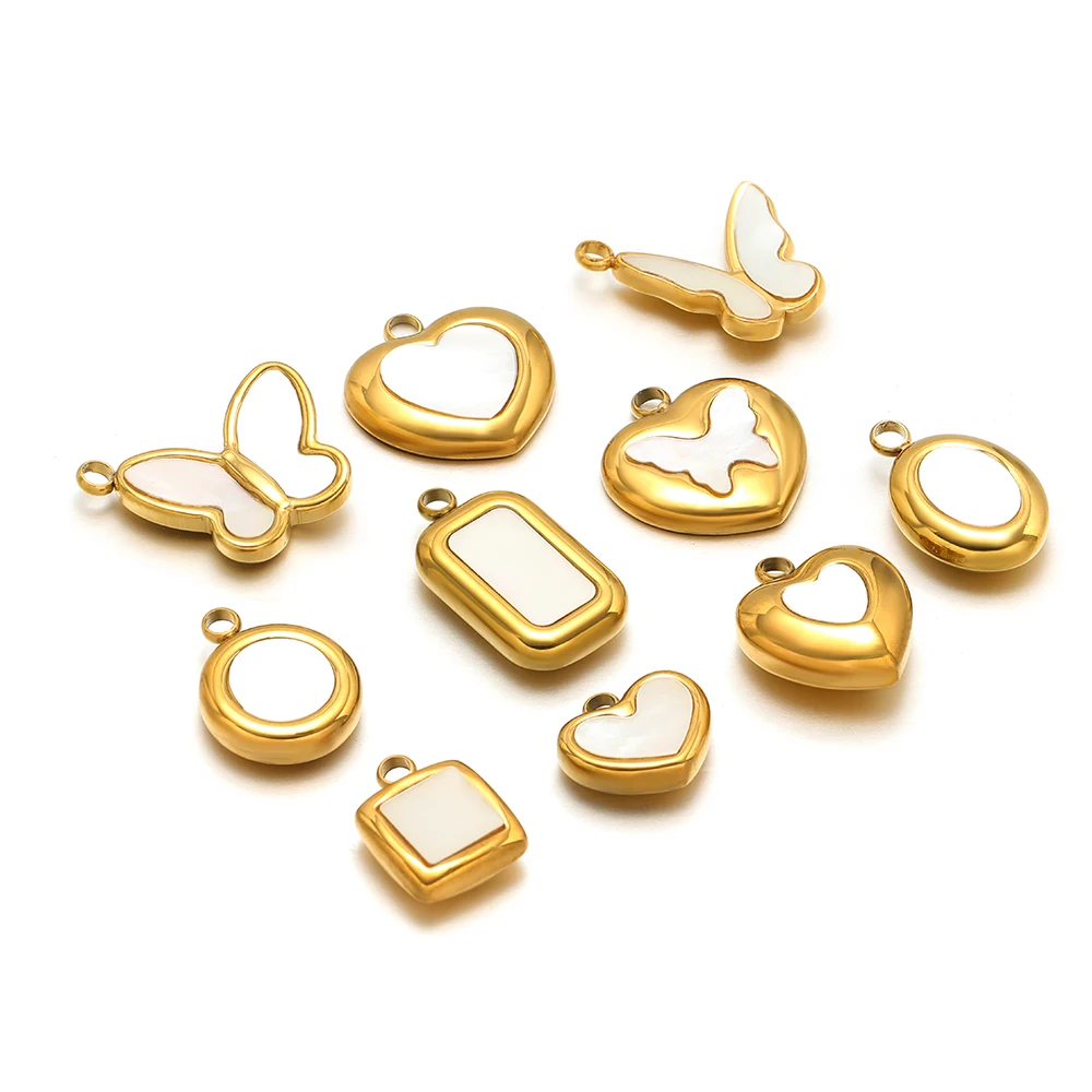 5 Stück Edelstahl-Herz-Muschel-Anhänger, Schmetterlingsanhänger für DIY-Schmuckzubehör, Damen-Halsketten-Zubehör, Ohrring-Herstellung – Detail 3