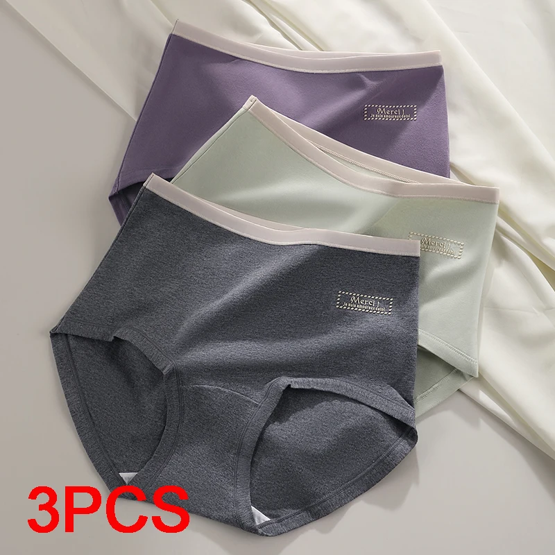 3Pcs Women's Lingerie Fashion Women's Cotton Briefs Soft Belly Reducing Panties Set Pack Underwear Lady Plus Size Panties Sexy