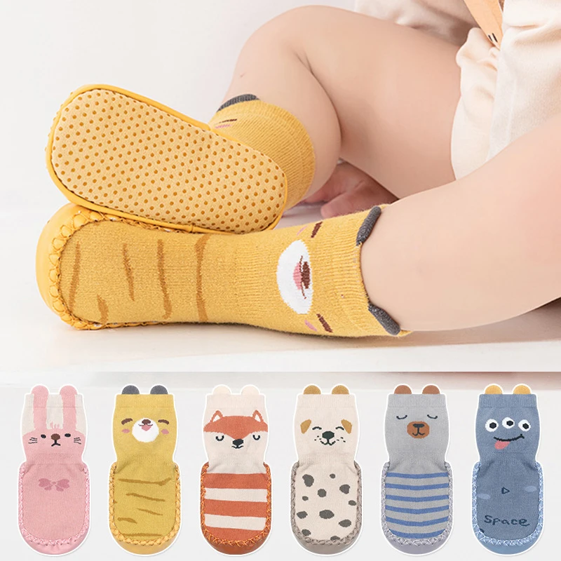 Cute Baby Boys Girls Toddlers Anti Slip Slipper Shoes Spring Autumn Cotton Socks Kids Child Grip Floor Walking Indoor Socks