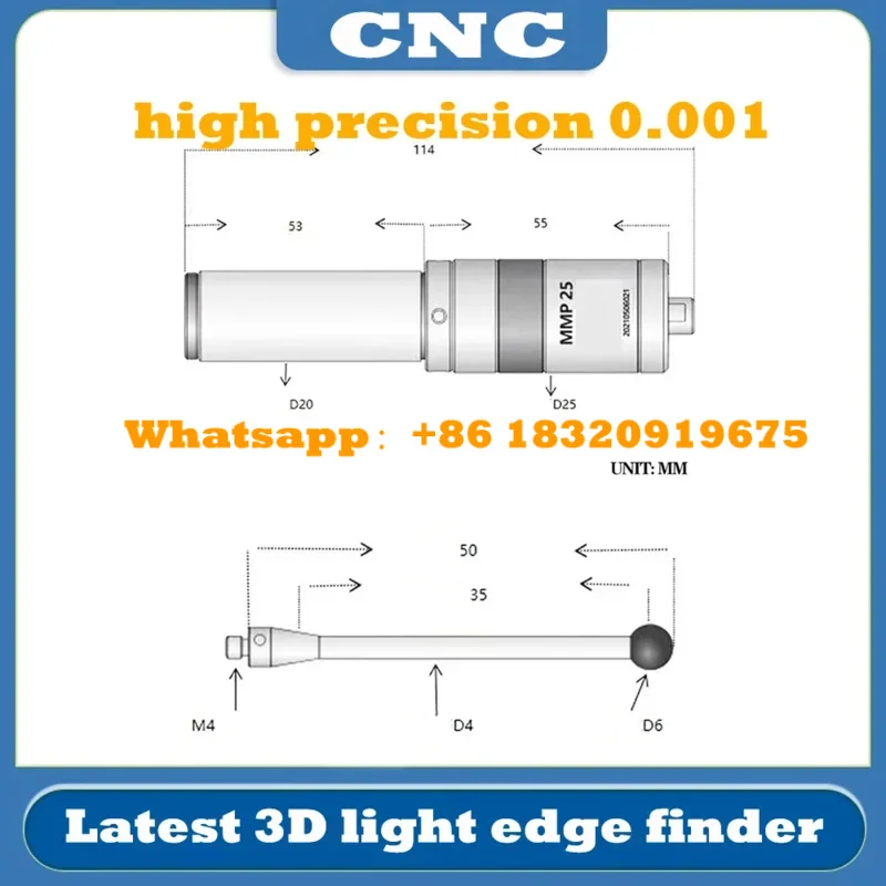 

3D light edge finder CNC machining center sub-center rod detection sensor glowing sound high precision 0.001mm MMP25