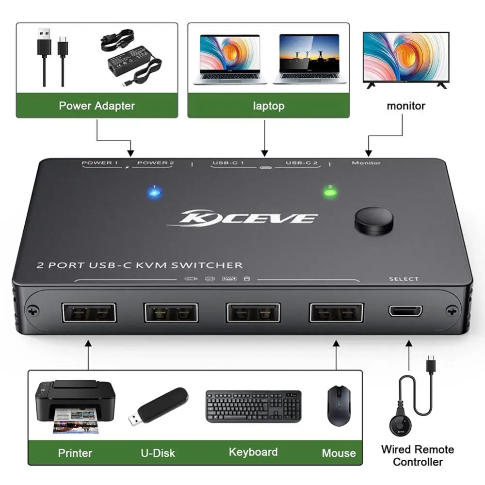 2 Port Usb-c Universal Practical Two-way Switcher For Computer Monitor Multiple Source New Type-c Kvm Switch Portable Durable