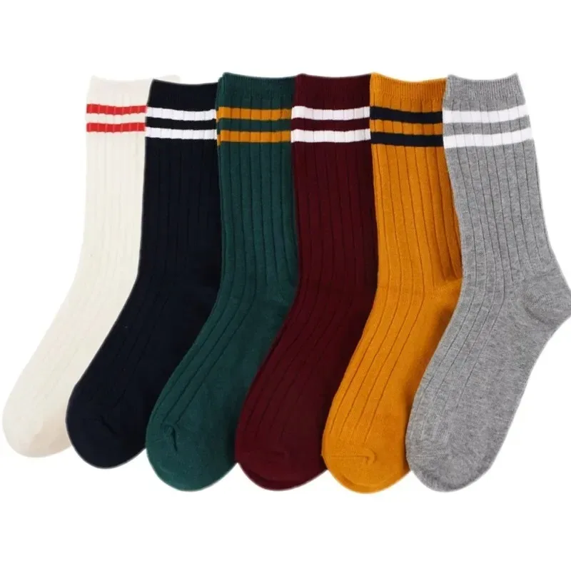 Frühling Lange Socken Frauen Koreanische Version der Zwei Bars Japanischen Gestreiften Baumwolle Rohr Socken Ankle Engen Socken College Stil