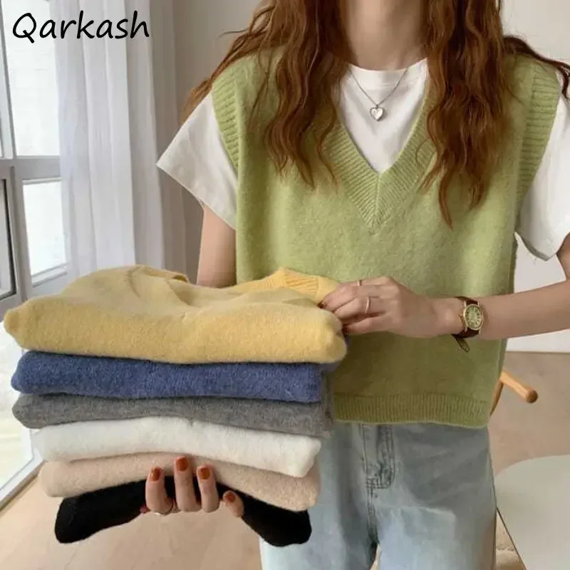 

7 Colors Sweater Vests for Women V-neck Preppy Style Simple Loose Cute Students Casual Spring Knitting College Fashion Harajuku