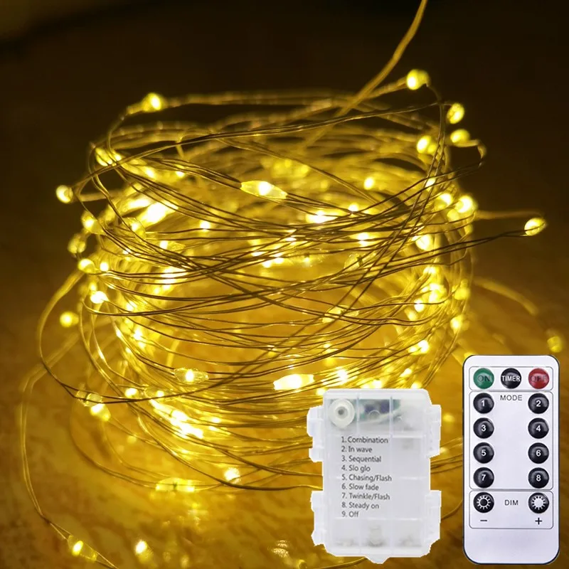 Christmas Decorations Outdoor Battery Operated Remote Copper Wire String Lights Holiday Wedding Party Decor Fairy Garden Lights