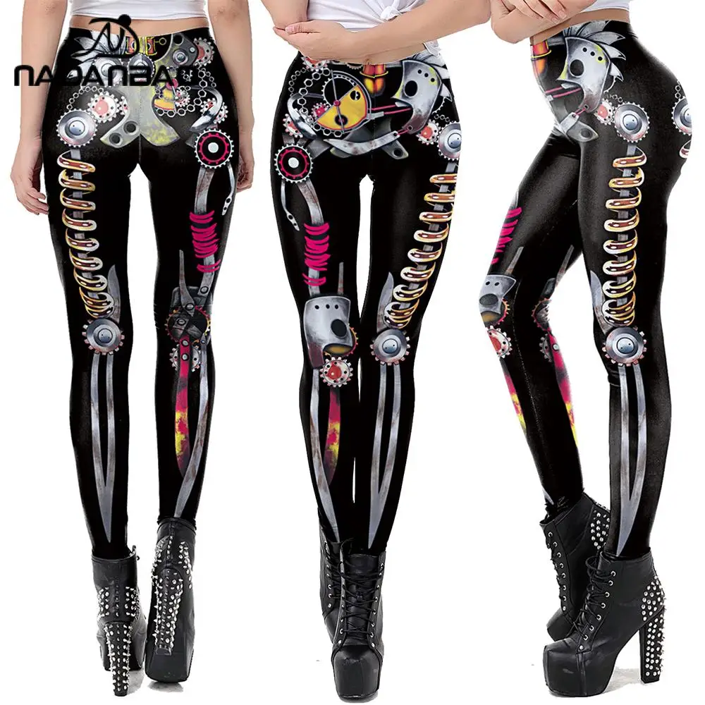 Nadanabao Punk damskie legginsy Robot szkielet Y2K legginsy dla kobiet dziewczyna 3D Print trening spodnie fitness Party seksowne rajstopy
