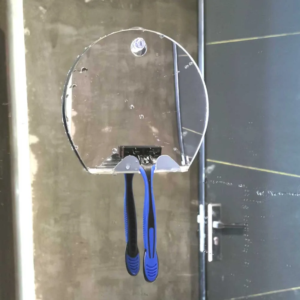 Powerful Acrylic Shower Mirror Shatterproof Wall Hanging Shaving Mirror Razor Holder Suction Cup Bathroom Mirror Shower Use
