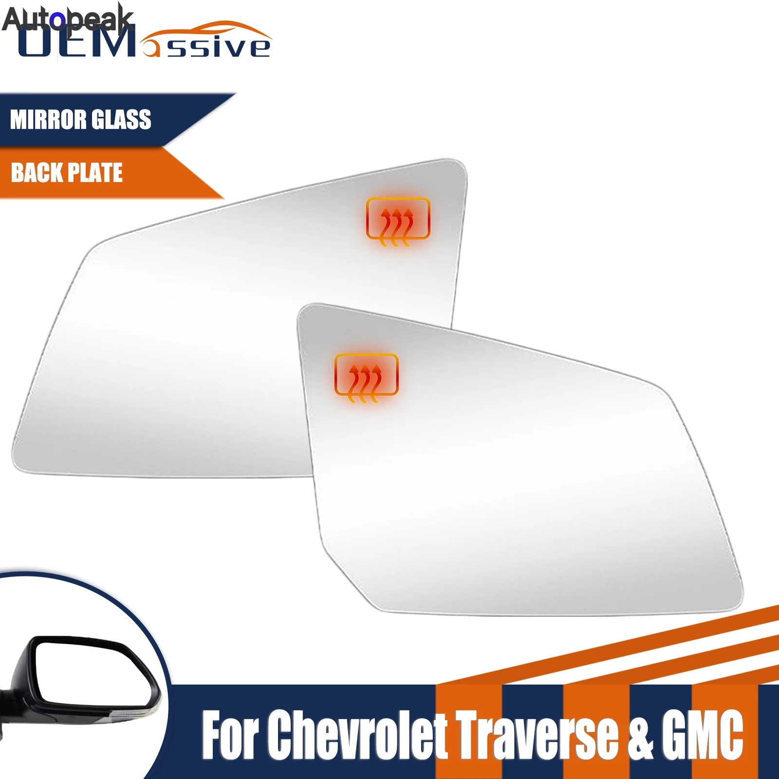 Left&Right Side Heated Mirror Glass Large Glass For Chevrolet Traverse 2009-2016 GMC Acadia 2007-2016 Saturn Outlook 2007-2010