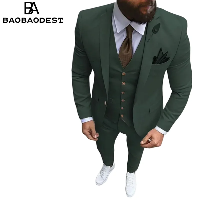 

3 Piece Men One Button（Blazer+Vest+Pants） Suits for Wedding Party Business Formal Groom Tuxedos Slim Fit Costume Homme