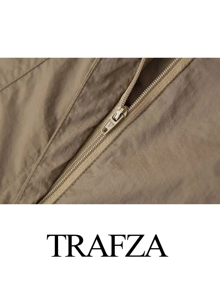 TRAFZA Women Fashion Solid Pleated Pant High Waist Zipper Fly Straight Pants 2024 Casual Vintage Khaki Y2k Trousers Woman TRAF