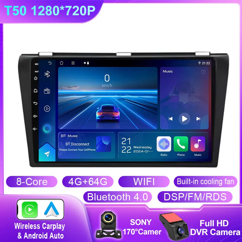 Android Draadloze Carplay Voor Mazda 3 2004 2005 2006 2007 2008 2009 Autoradio Met BOSE Multimedia Speler Stereo GPS Geen 2Din DVD