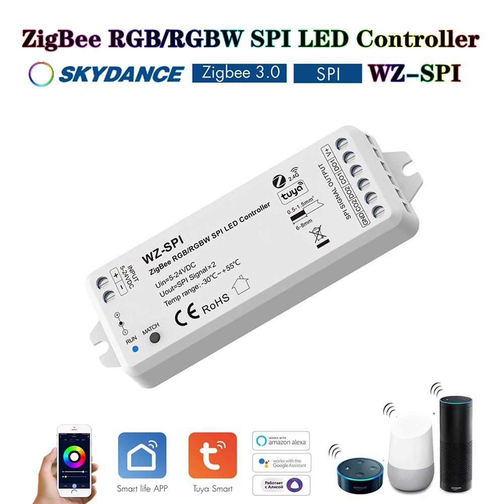 

Skydance WZ-SPI DC5V-24V Smart Zigbee SPI Tuya 2,4GRF Светодиодный контроллер WS2811 WS2812B SK6812 Адресная светодиодная лента RGB/RGBW