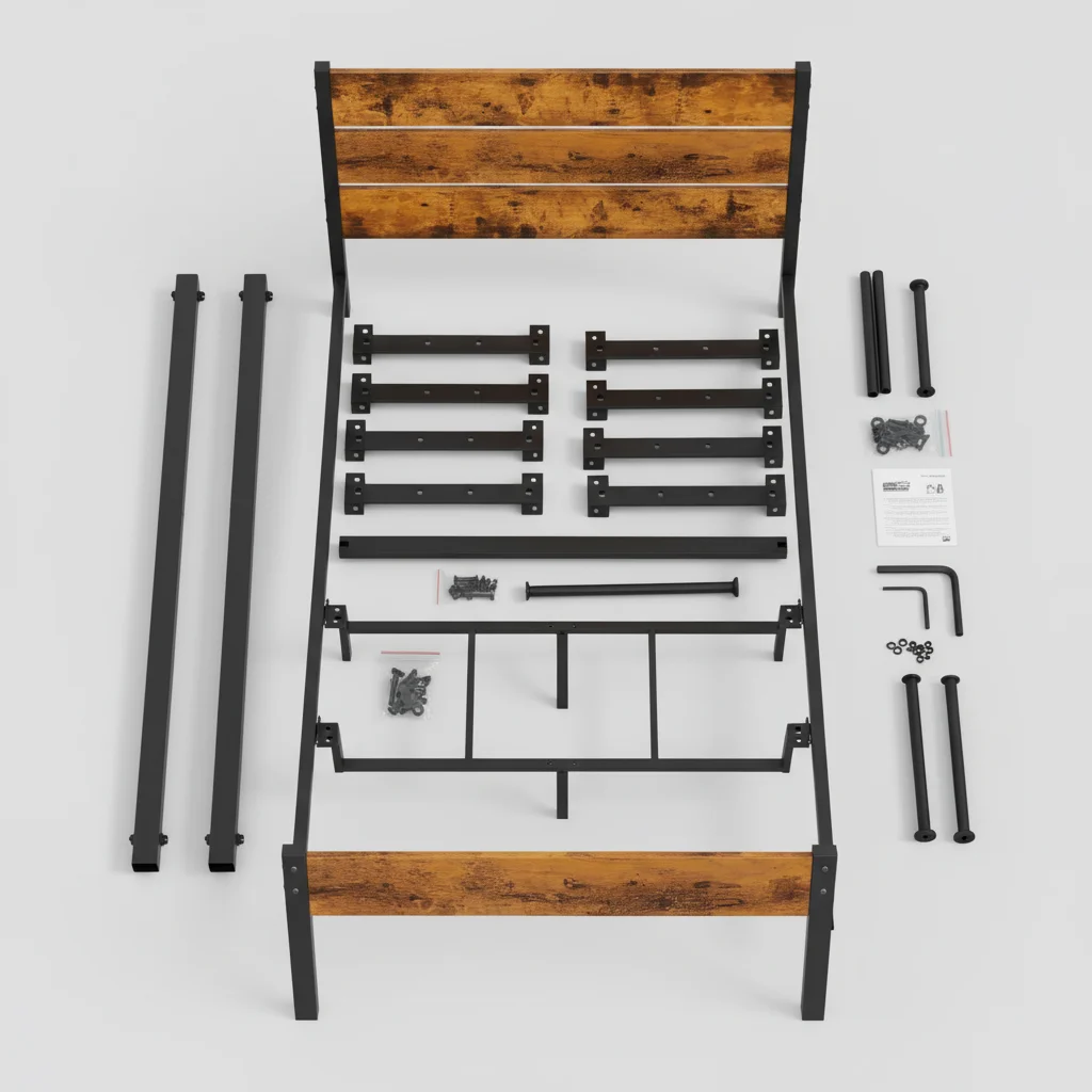 إطار سرير معدني مزدوج الحجم مع جزء علوي من إسفنج الذاكرة Gel مقاس 2 بوصة مقاس XL، منصة قوية لاستخدام مسكن الكلية أو غرفة الضيوف #4