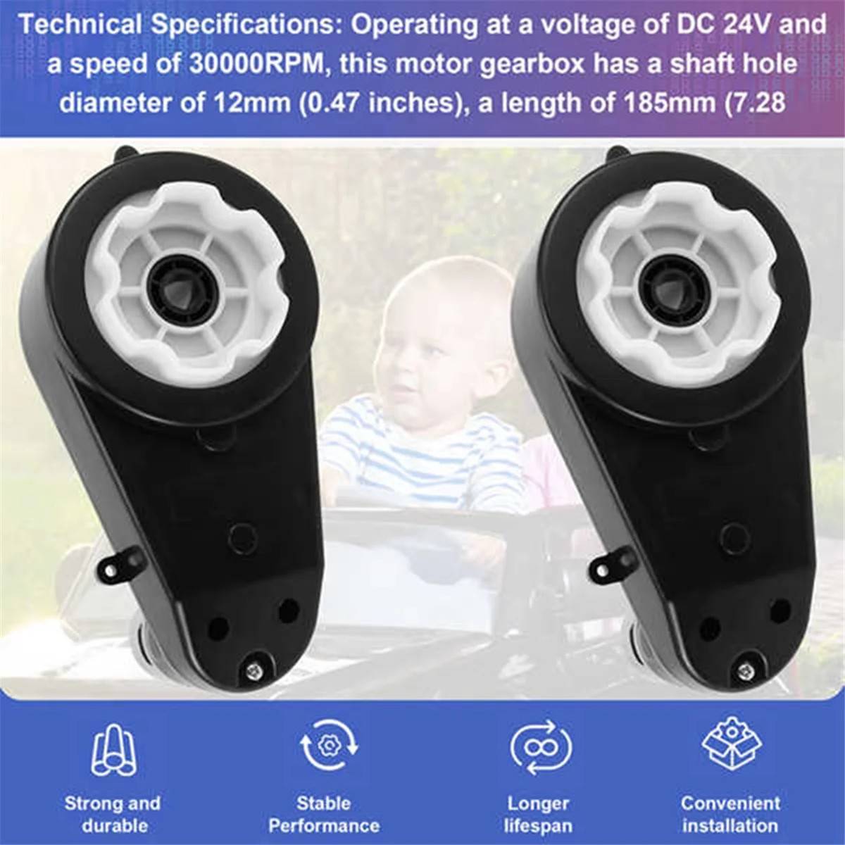 

SEMOIC 2pcs RS555 Kids Ride on Toys Car Motors Gearbox 24V 40000RPM Children Car Wheels Gearbox DC Motor for Remote Control Car