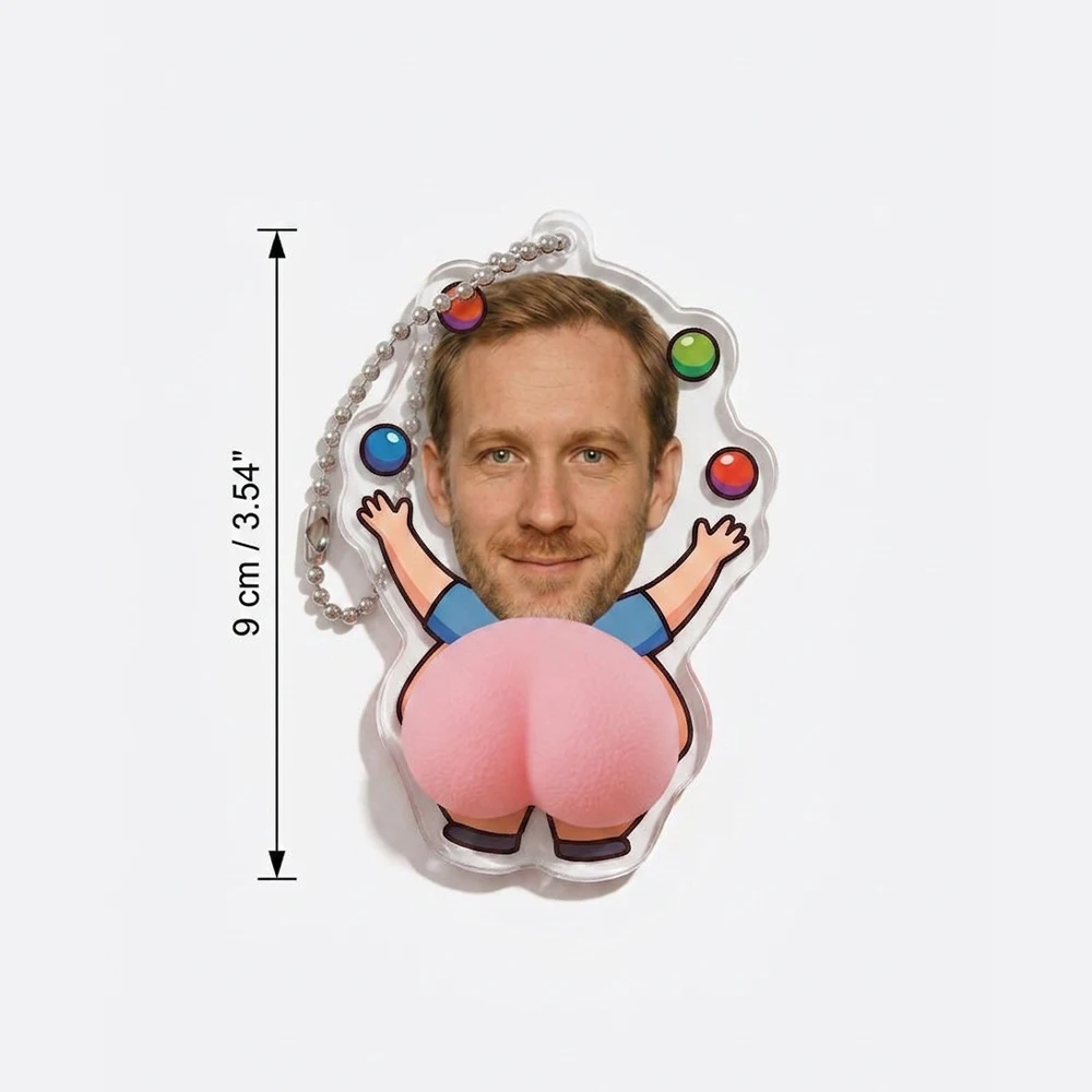 Personalized Custom Photo Squishy Butt Keychain,Acrylic & Soft Silicone Material,Prank Gift Fans,Stress Relief Seekers,Bag Decor
