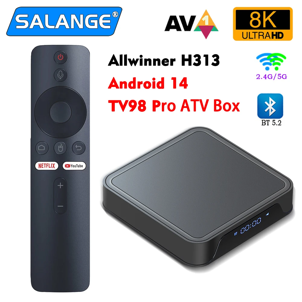 

TV98 Pro Smart TV Box Android 11 to 14 Ultra HD 8K Allwinner H313 2+8G/16G Dual Wifi BT Media Player Set Top Box