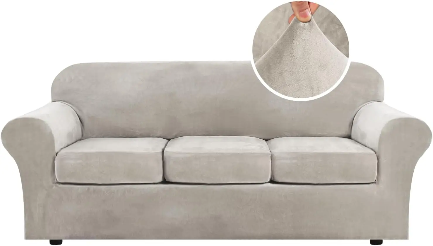 

Modern Velvet Plush 4 Piece High Stretch Sofa Slipcover Sofa Cover Cushion Couch Width Up to 90 Inch (Sofa, Oatmeal)