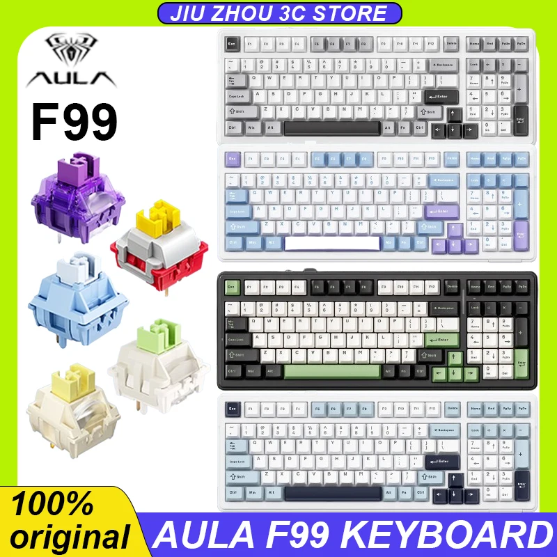 

Aula F99 Mechanical Keyboard Bluetooth 5.0/2.4g Wireless/Wired Pbt Keycaps Hot Plug Gasket 99 Keys Customized Gaming Keyboard