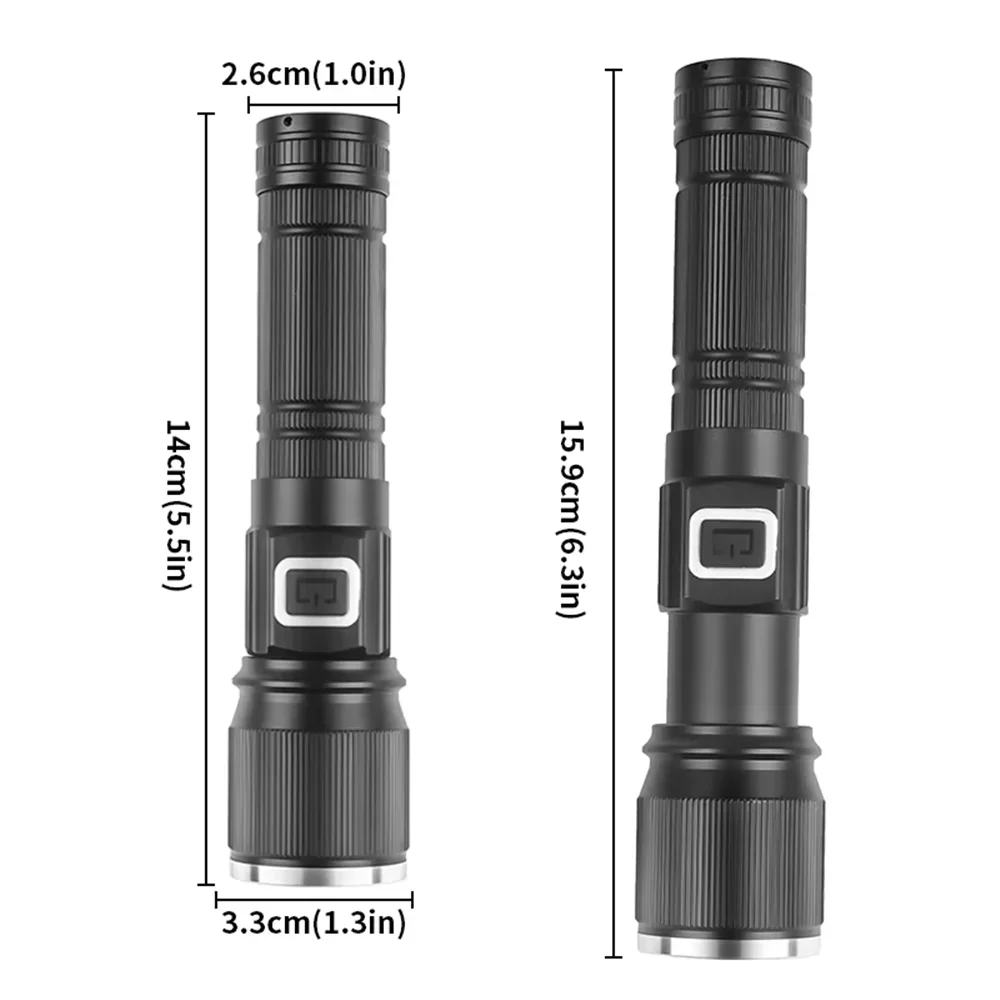 Powerful LED Flashlights Zoom Type-C Rechargeable Zoom Flashlight with Digital Display Aluminum Alloy Torch Use 18650 Battery