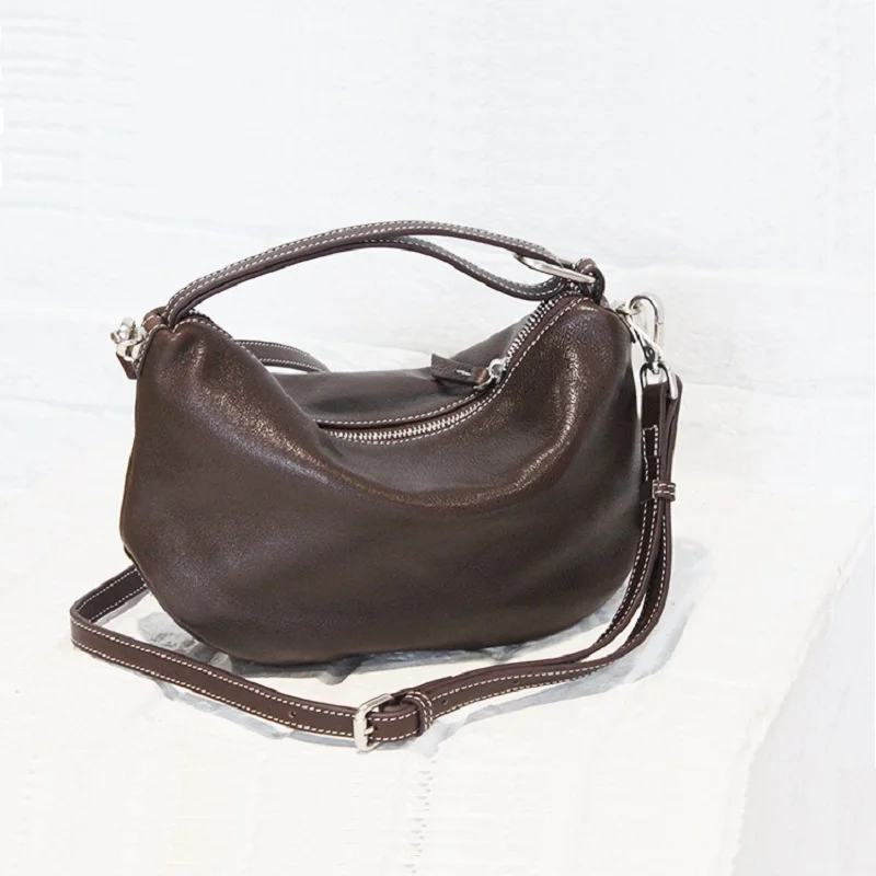 

Retro Soft Leather Handbag Women Bag High Quality Vegetable-tanned Cowhide Versatile Solid Color Small Shoulder Crossbody Bag