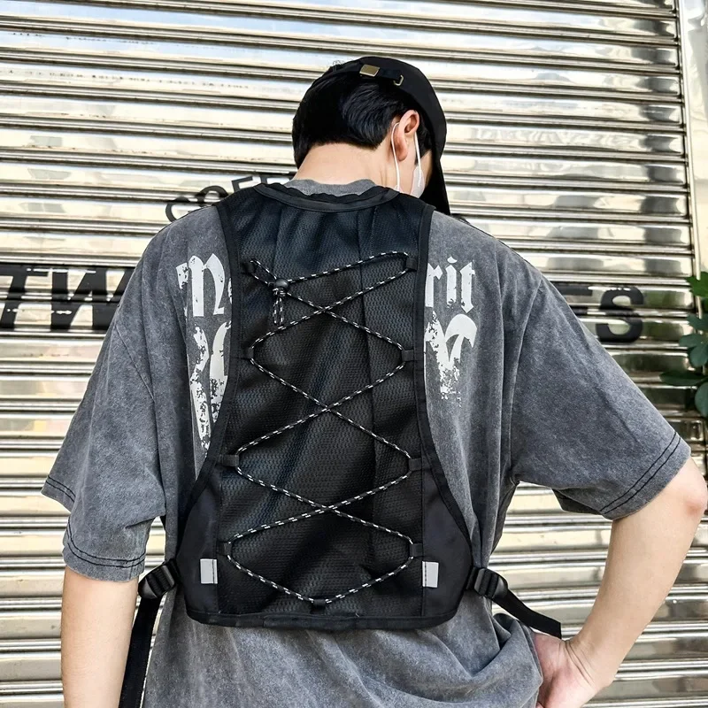 Tas dada fungsional tas rompi pria wanita Punk Hip Hop olahraga tas dada Multi bersepeda kebugaran sac dapat dipakai ransel perjalanan