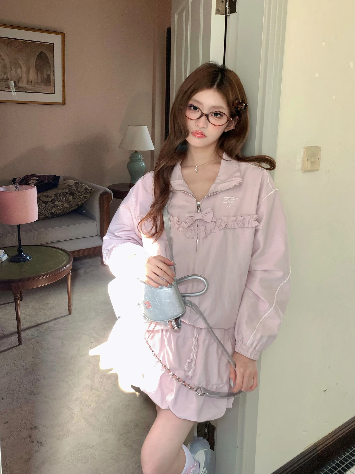 

Sweet Style Jacket And Skirt Set Women's Autumn New Arrival Anti-Aging Two-Piece Suit High Waist Zipper Loose Fit Fashionable