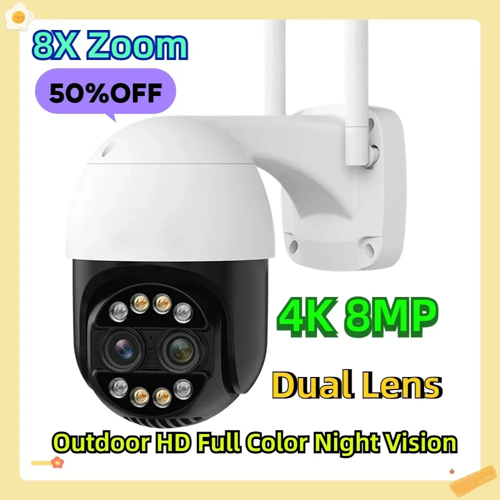 

8X Zoom Outdoor HD Full Color Night Vision Human Detection Video Surveillance Cameras 4K 8MP Dual Lens PTZ Wifi IP Camera