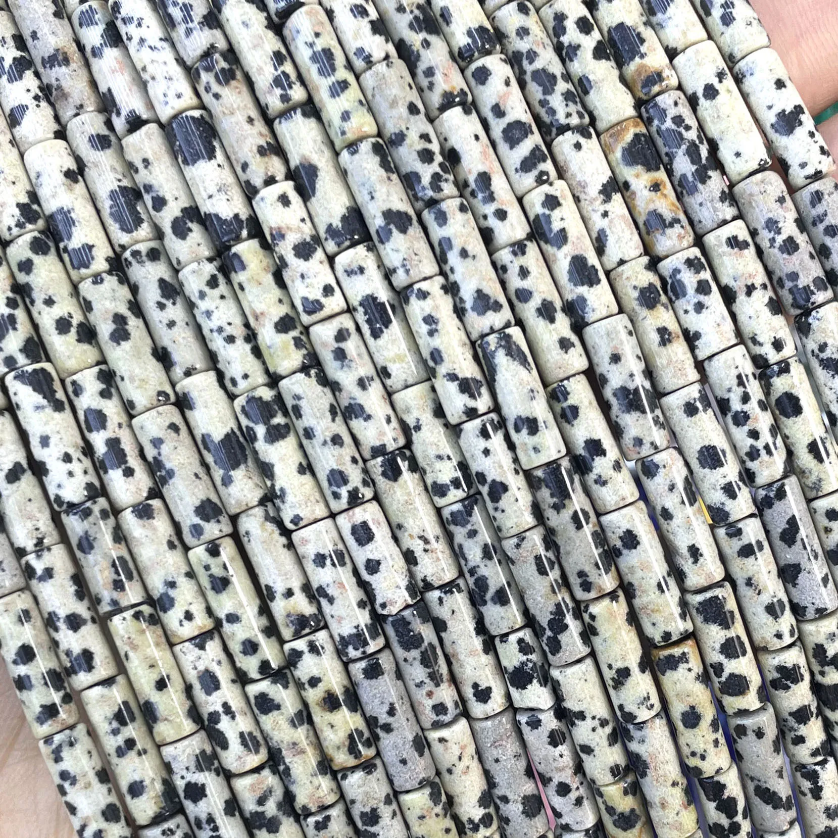 Pierre naturelle en forme de cylindre, 4x13mm, dalmatiens, jaspe, perles d'espacement amples pour la fabrication de bijoux, Bracelet et collier à faire soi-même
