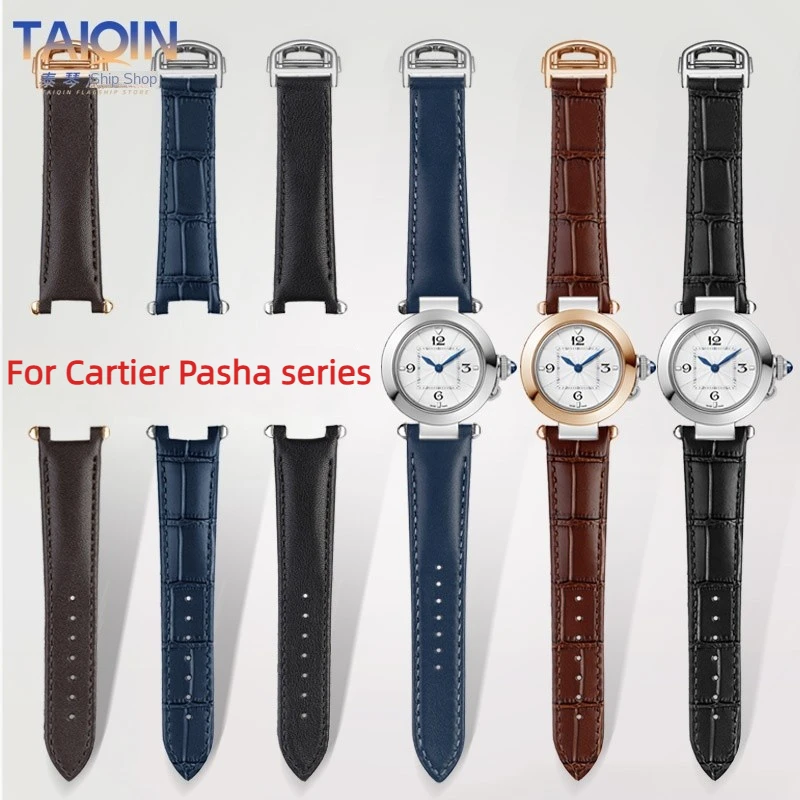 

For Cartier PASHA watchband WGPA0026 W2PA0014 W2PA0013 19*12mm Genuine leather watch strap Stainless steel adapter Accessories