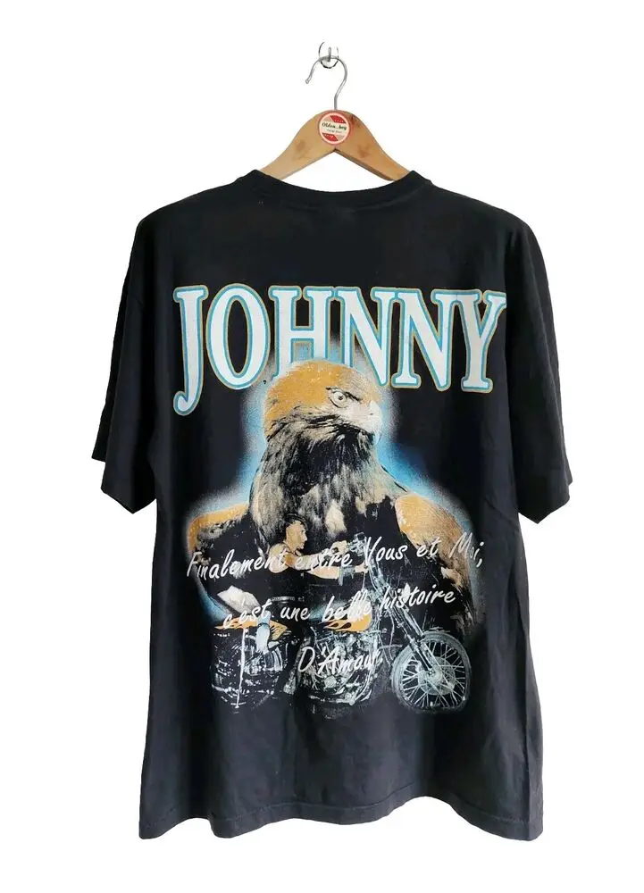 Vintage Johnny Hallyday Double-side T-shirt Rock Pop Rock Rock-'n'-roll Funny Short Sleeve Tshirt Streetwear