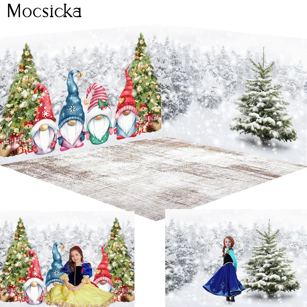 Winter Wonderful Forest Photography Background Decoration Santa Claus Xmas Tree Frozen Backdrop Photo Children Studio Photobooth