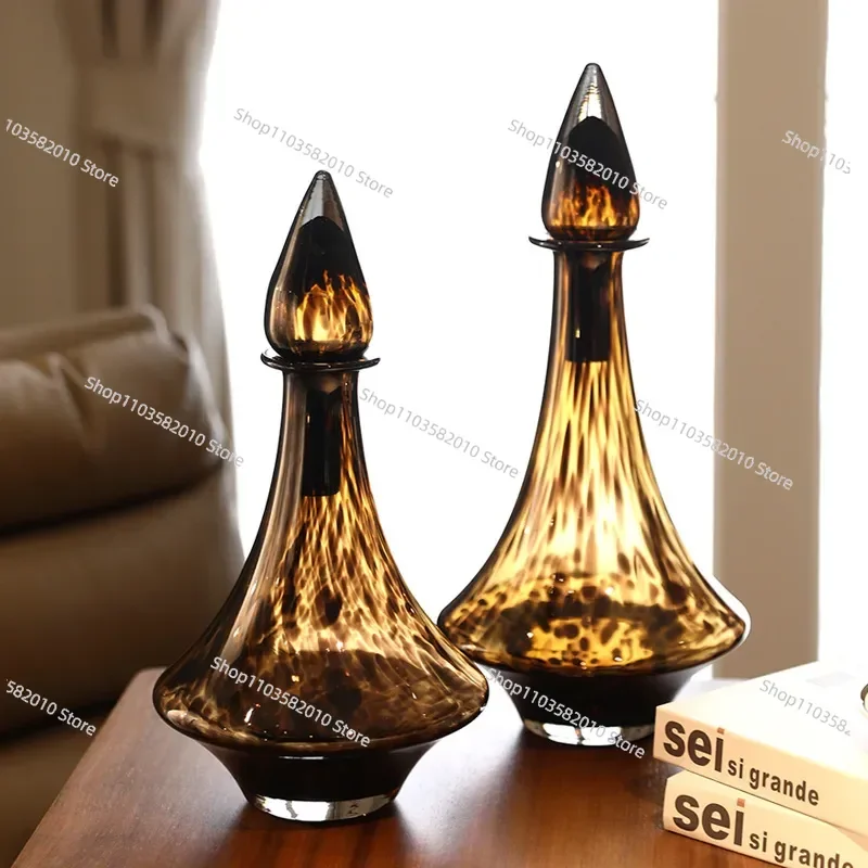 

Glass Vase Transparent Leopard Print Flower Vase with Lid Floral Arrangement Accessories Terrarium Home Decoration