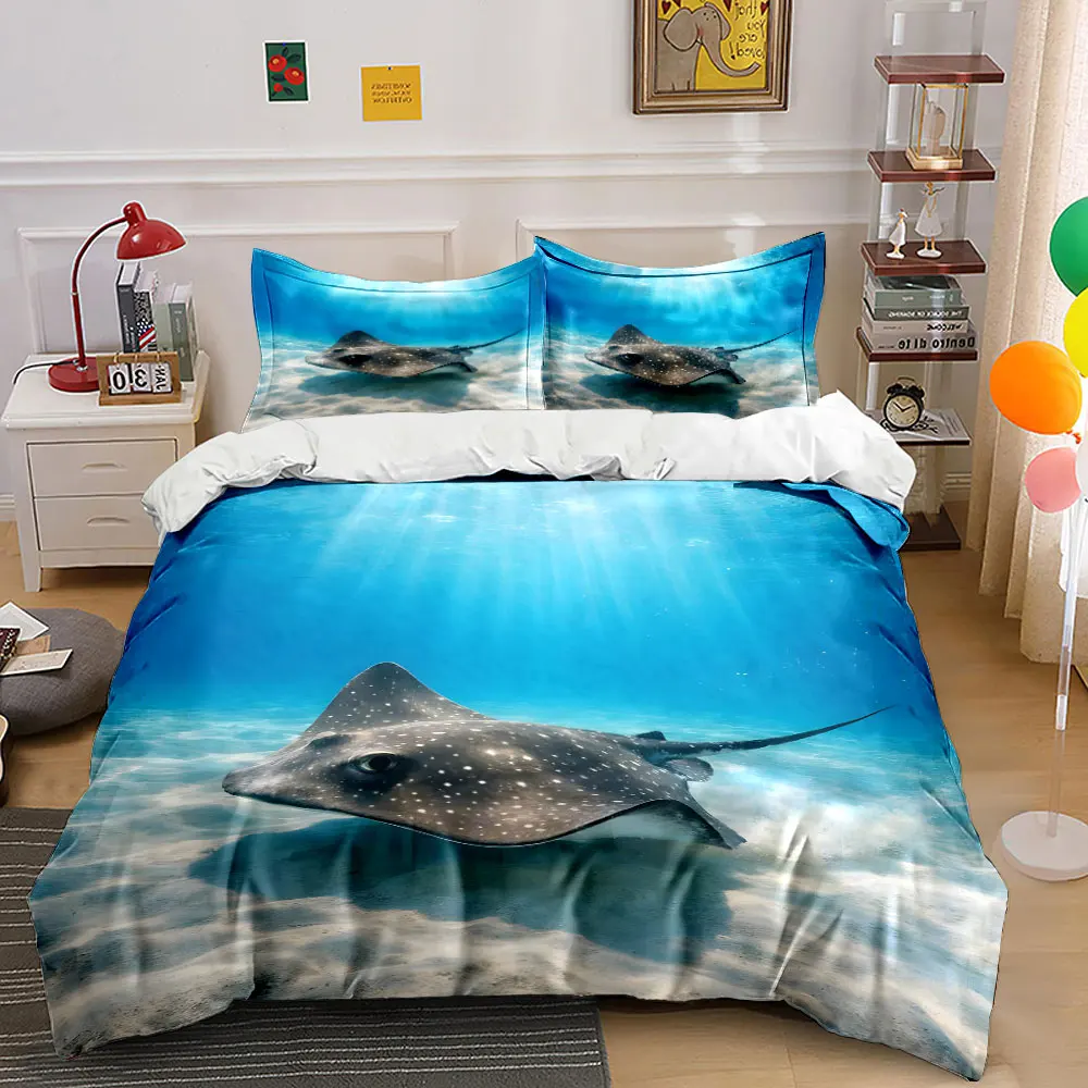 Spotted stingray under sunlight Print Bedding Set 1 Duvet Cover 2 Pillowcases for Adult and Children Luxury Gift Full Size