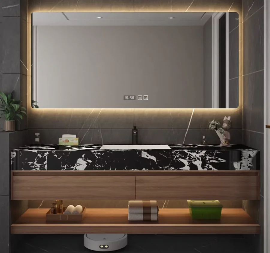 Bathroom CabinetModern Minimalist Granite Integrated Basin Bathroom Sink Luxurious Washbasin Stand With Cabinet Integrated Count