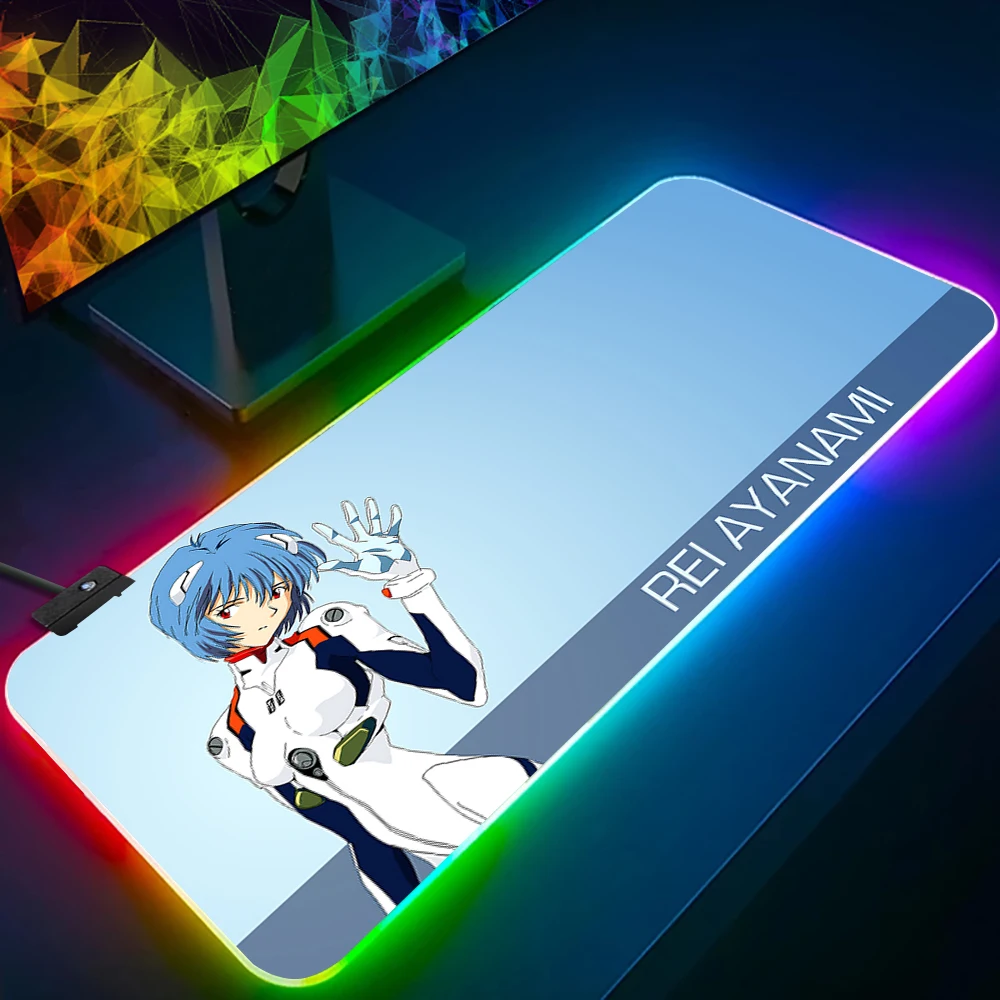 New E-Evangelions RGB Pc Gamer Keyboard Mouse Pad Mousepad LED Glowing Mouse Mats Rubber Gaming Computer Mausepad