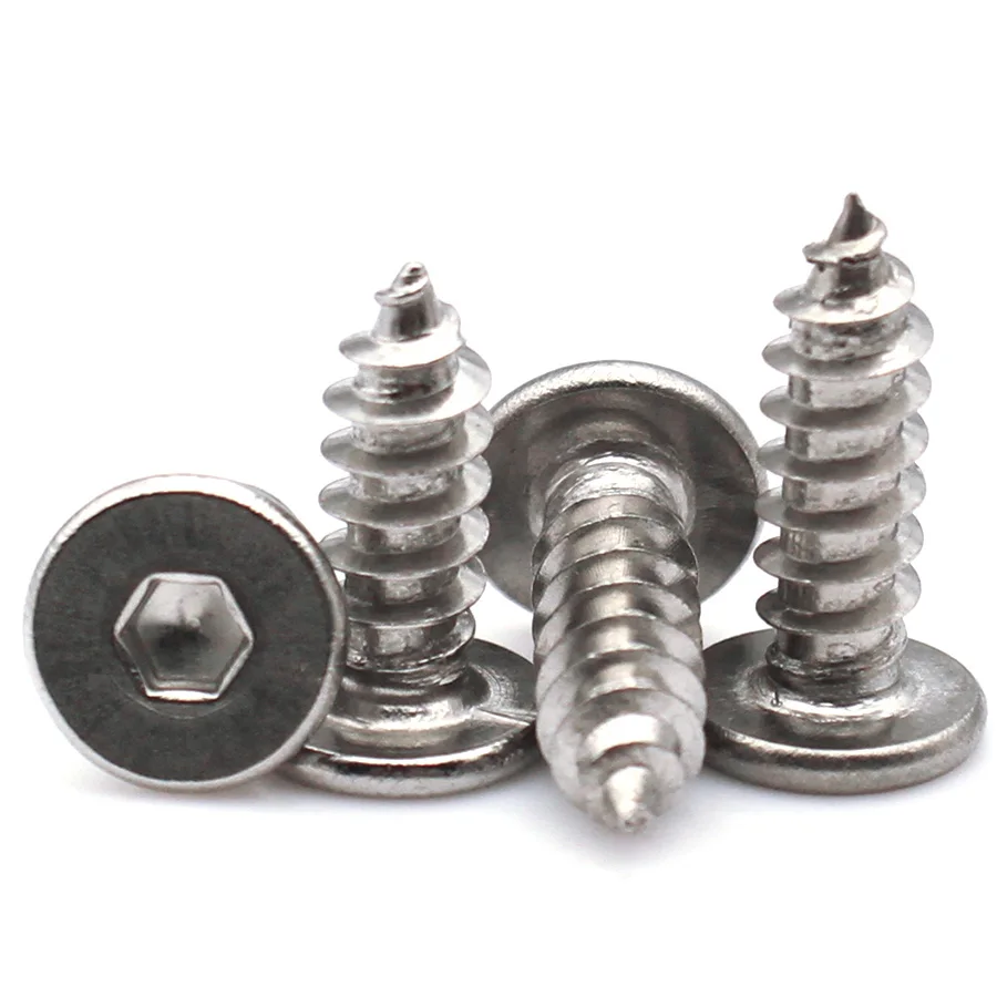 5-50pcs 304 Stainless Steel Hex Socket Self Tapping Screws Ultra Thin Flat Round Head Self Drilling Screw M2 M2.6 M3 M4 M5 M6 M8