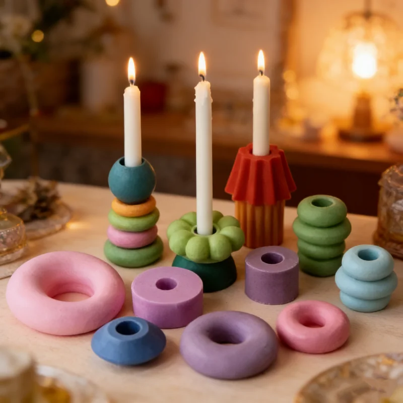 Building Blocks Stackable Silicone Candle Mold DIY Geometric Silicone Scented Candle Moulds For 2.2cm Taper Home Festival Decor