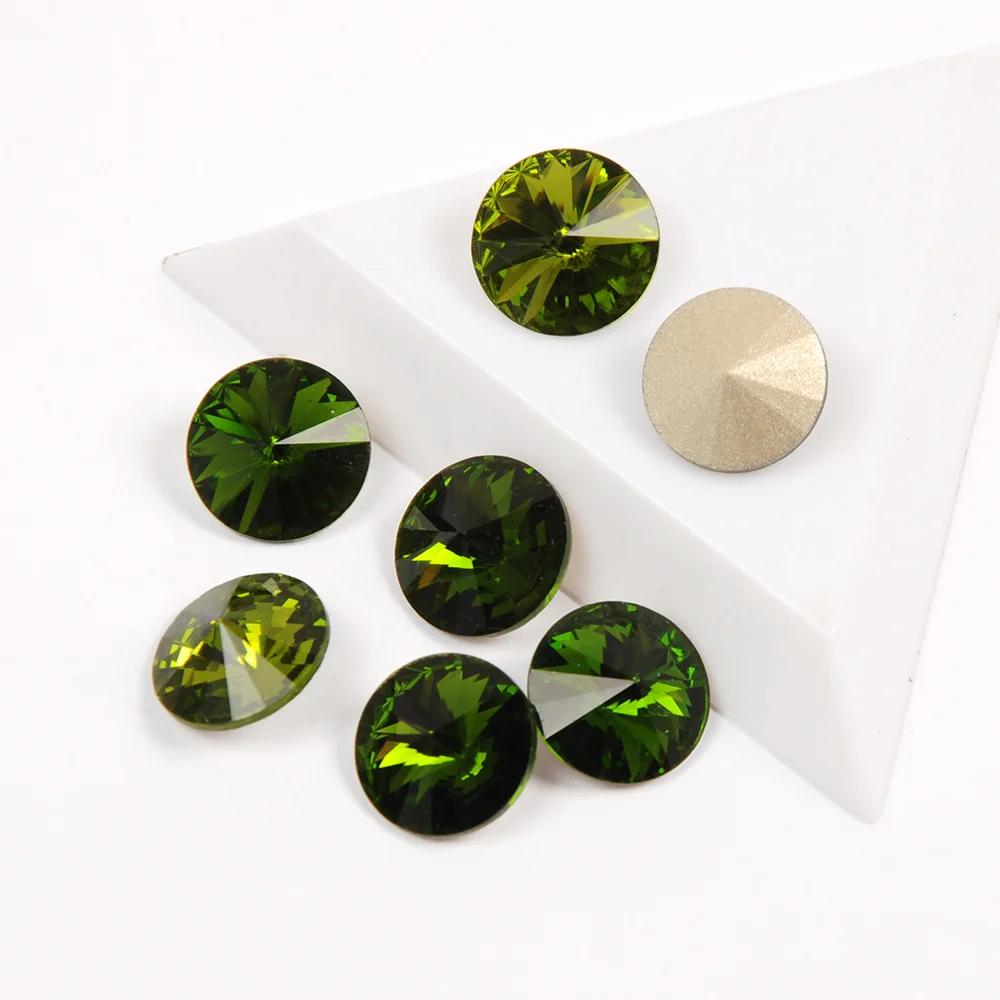 

Olivine Round DIY Accessories Rhinestones Pointback Nail Art Applies Glass Stones Rivoli Ornament Decorations Garment Crystals