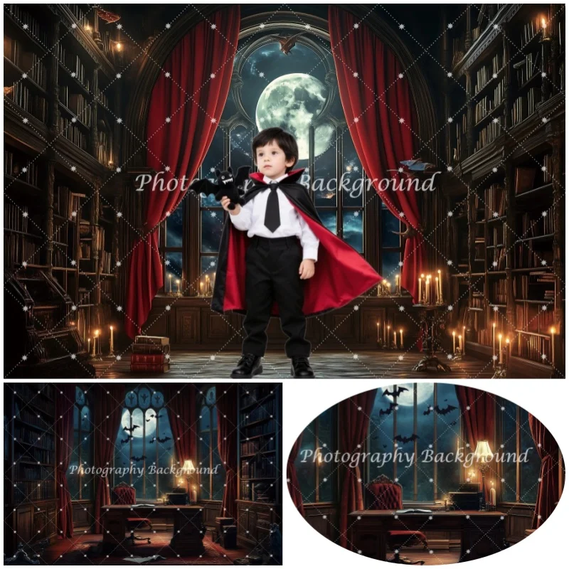 Gothic Vampire Medieval Castle Backdrop Halloween Night Lightning Party Decor Baby Portrait Photography Background Photo Props