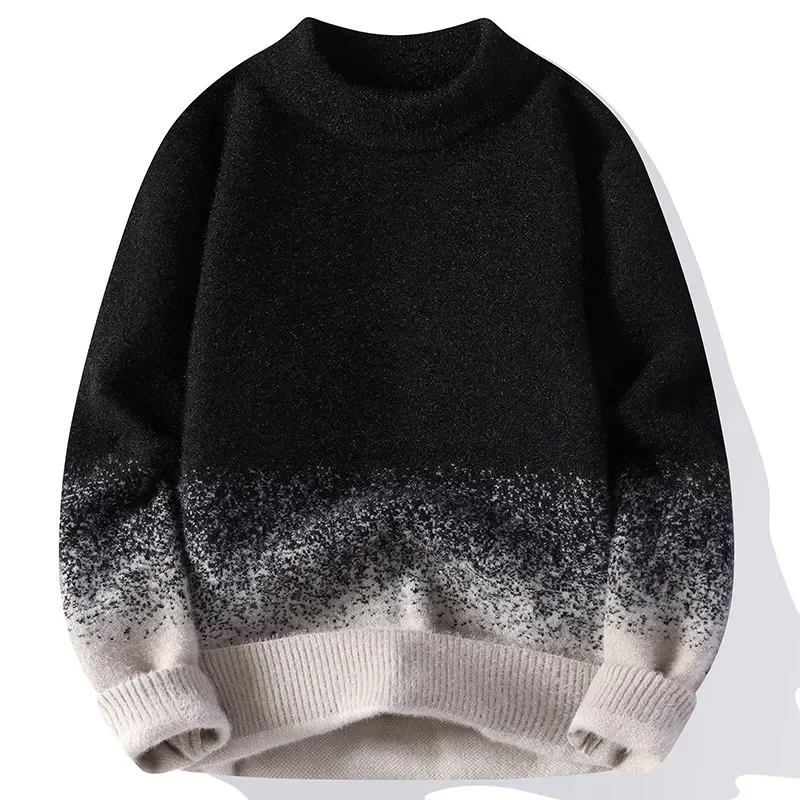 Men Mock Neck Pullovers Knitted Sweater New Fashion Man Outwear Gradient Casual Sweaters Male Loose Pullovers Winter Clothing 2X