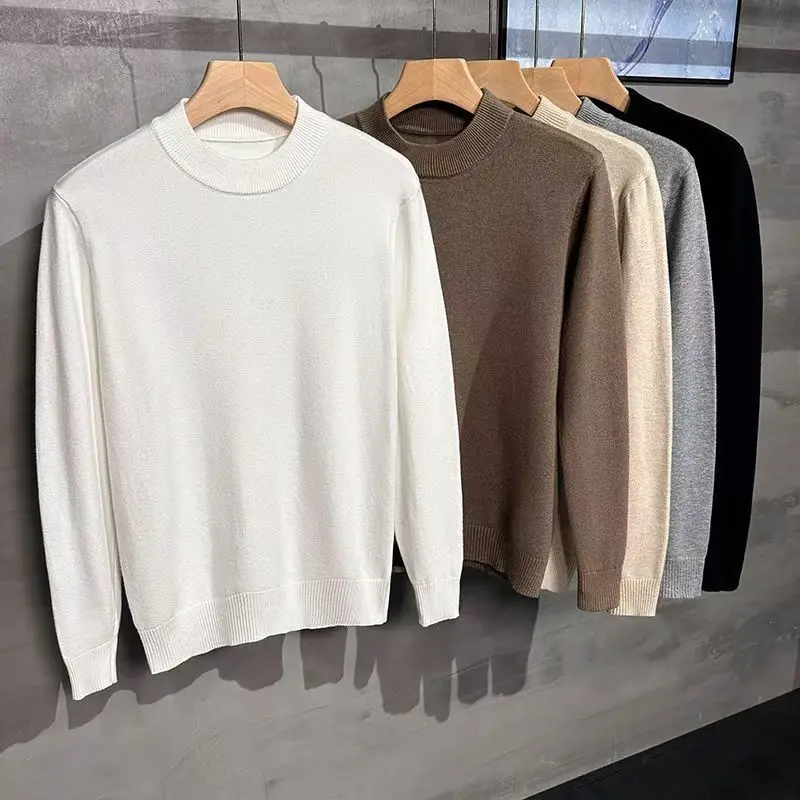 

Модный мужской вязаный свитер с круглым вырезом, приталенный, осенне-зимний, новинка, базовый, из мягкого полиэфирного волокна, повседневный