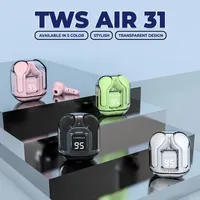 TWS Air31 Wireless Bluetooth Earphone Transparent HIFl Headphones Digital Display Sports Gaming Noise Cancelling Headset
